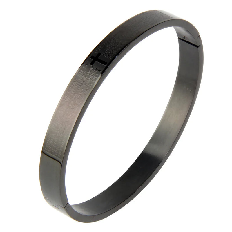 Pulseira Com Cruz e Pai Nosso,Ouro Cubano aço inoxidável Banhado a Ouro escritura Latim.