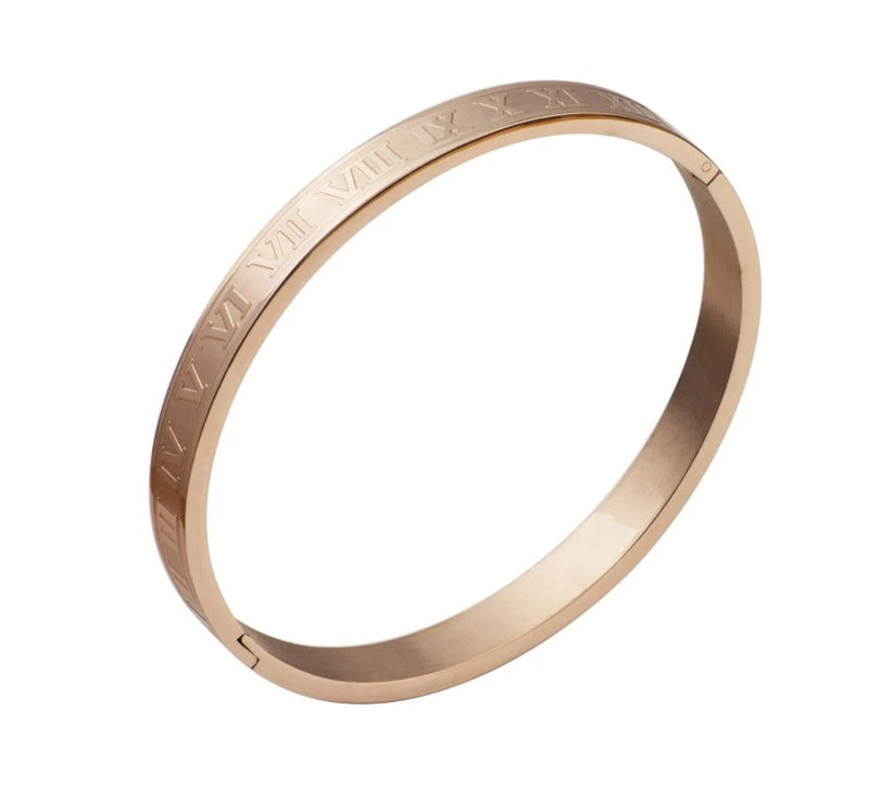 Pulseira de Luxo Numeral Romano, Ouro Cubano de aço inoxidável.