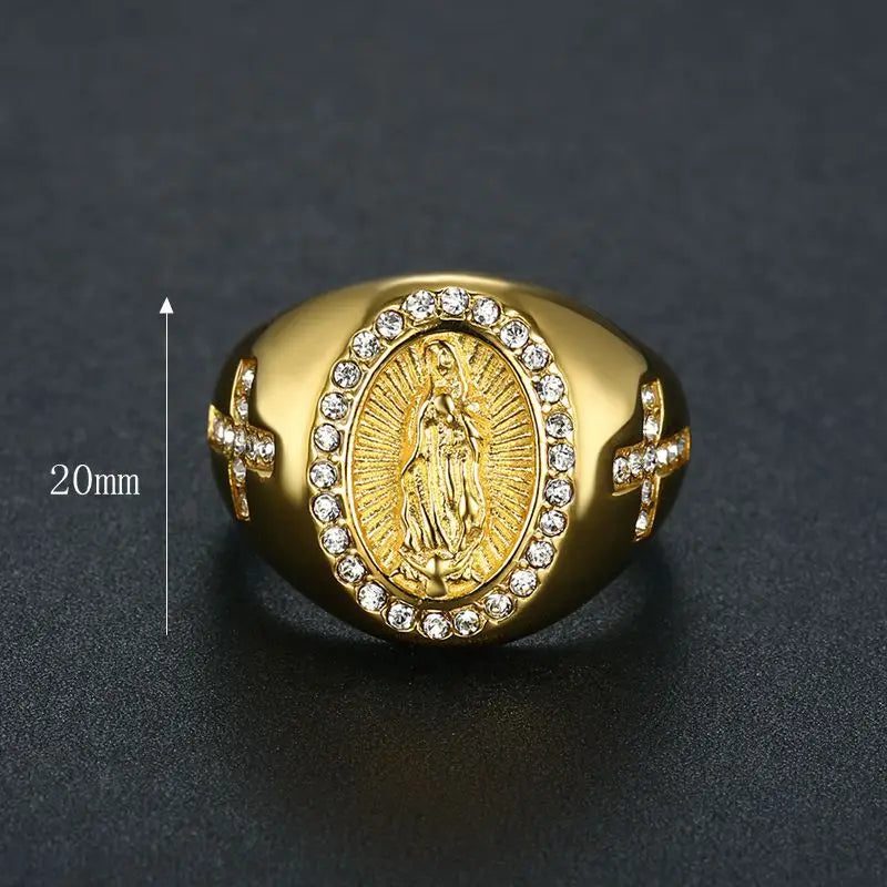 Anel Nossa senhora Aparecida, com pedras em volta.
