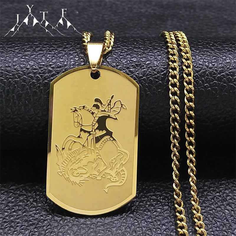Colar São Jorge Medalha Ouro Cubano Aço inoxidável.