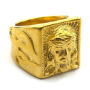 Anel Jesus Cristo de cristal azul, coroa de espinhos, jesus,aço inoxidável, cor dourada.