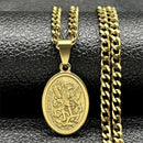 Colar Pinjente Anjo Miguel Ouro Cubano Aço Inoxidável.