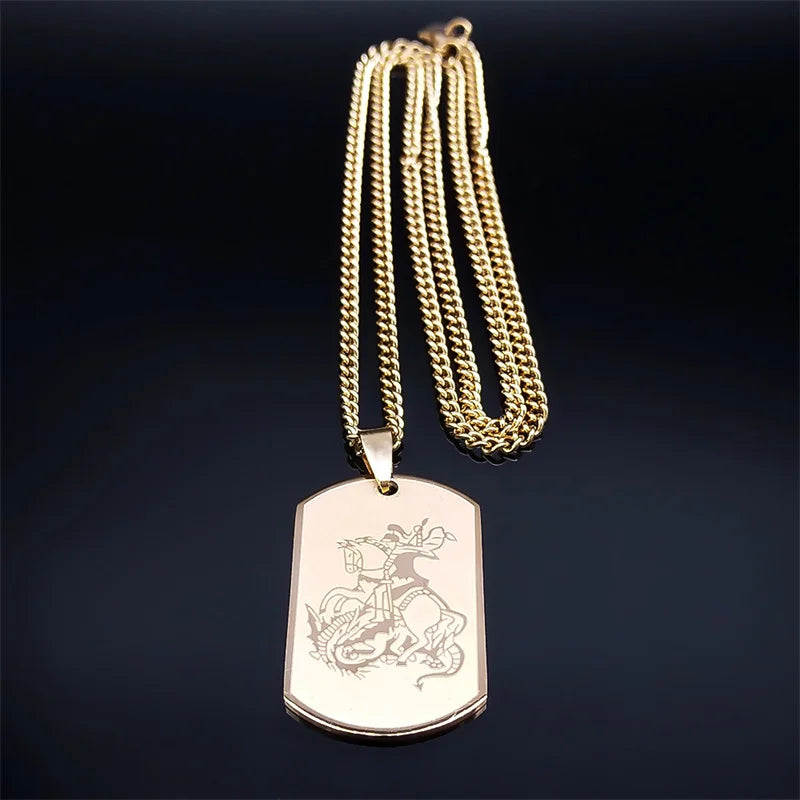 Colar São Jorge Medalha Ouro Cubano Aço inoxidável.