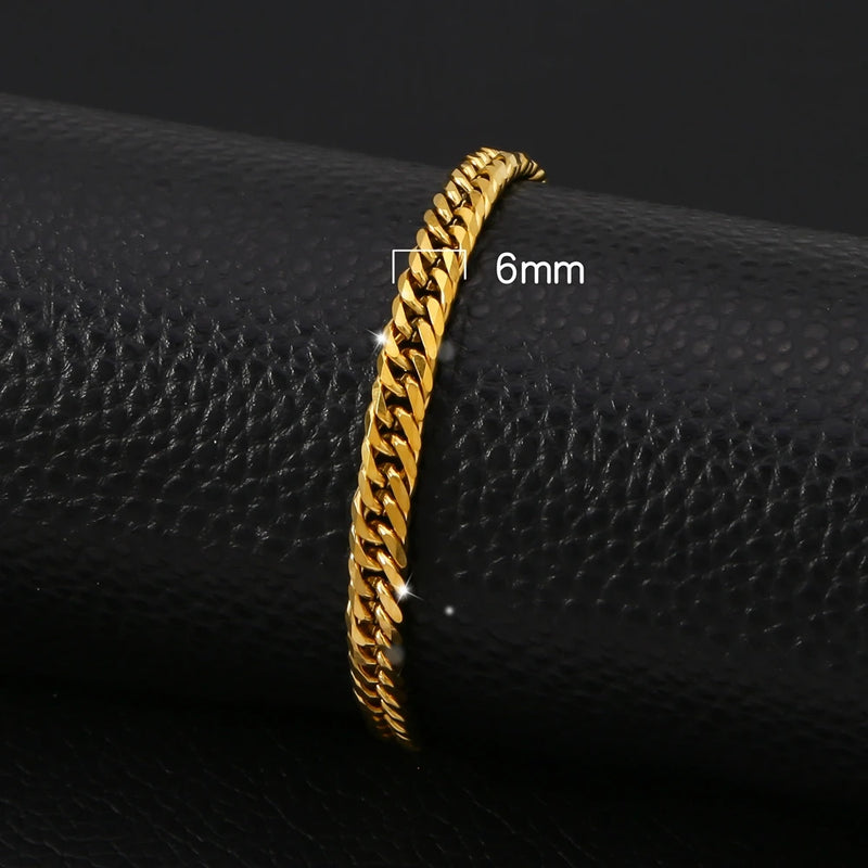 Pulseira Casual Ouro Cubano, Aço Inoxidável.