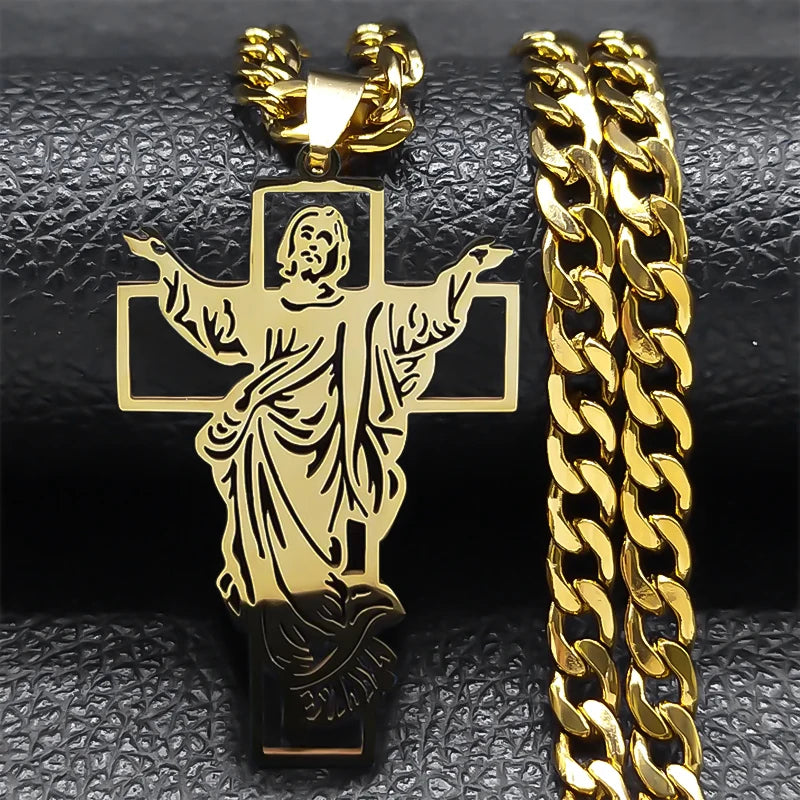 Colar Pingente Jesus Cristo/Santa Maria Ouro Cubano.
