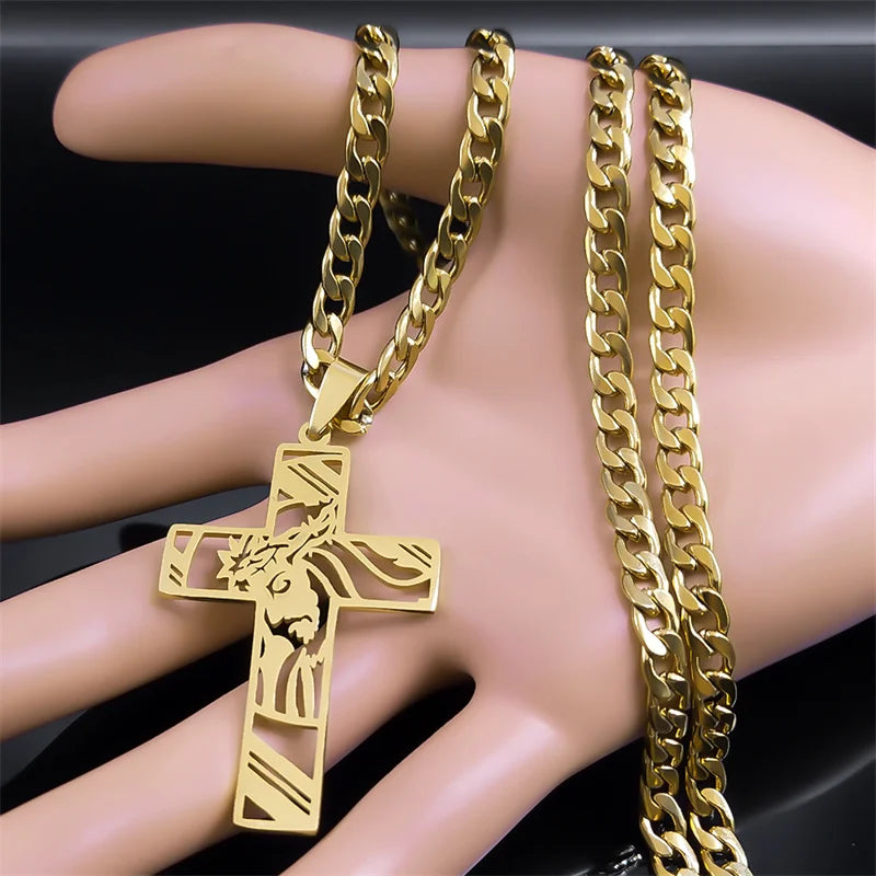 Colar Pingente Jesus Cristo/Santa Maria Ouro Cubano.