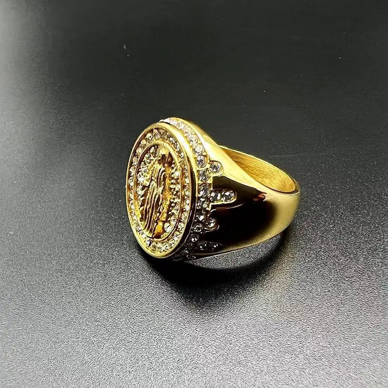Anel da Virgem Maria, Nossa Senhora Ouro Cubano,Aço Inoxidável