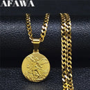 Colar Pinjente Anjo Miguel Ouro Cubano Aço Inoxidável.