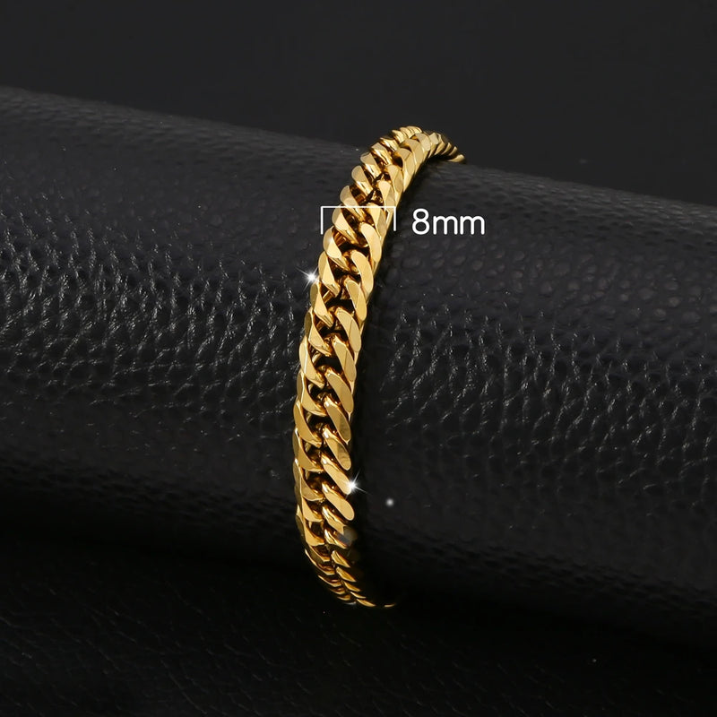 Pulseira Casual Ouro Cubano, Aço Inoxidável.