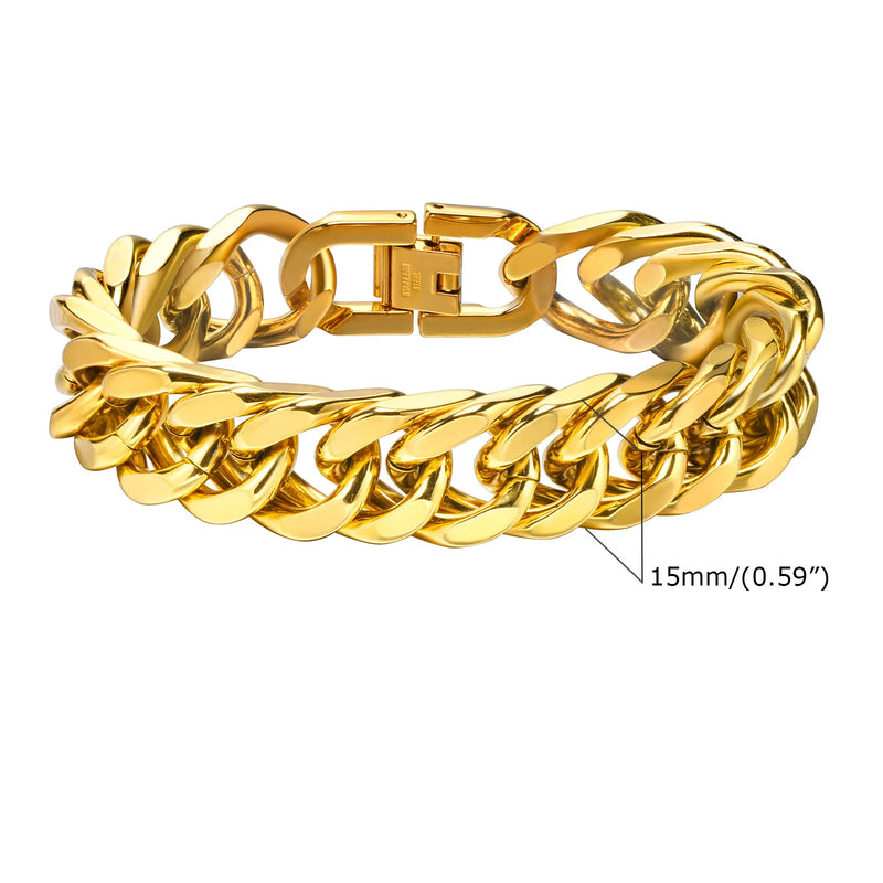 Pulseiras Elegante de Corrente Dupla, Ouro Cubano aço inoxidável.