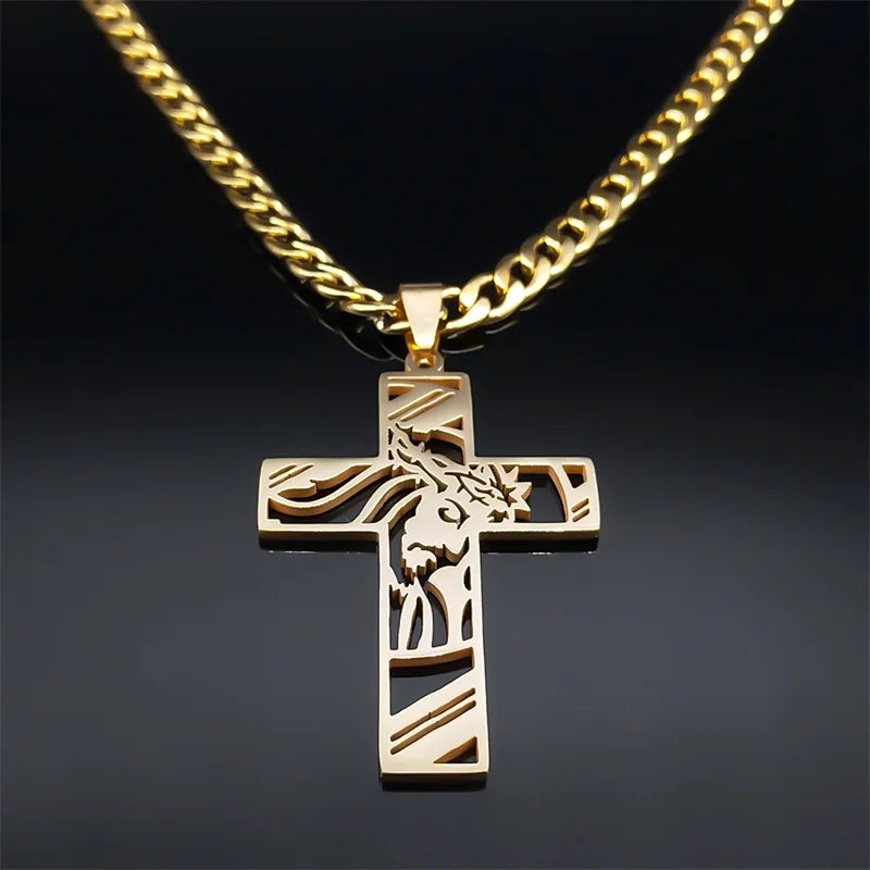 Colar Pingente Jesus Cristo/Santa Maria Ouro Cubano.