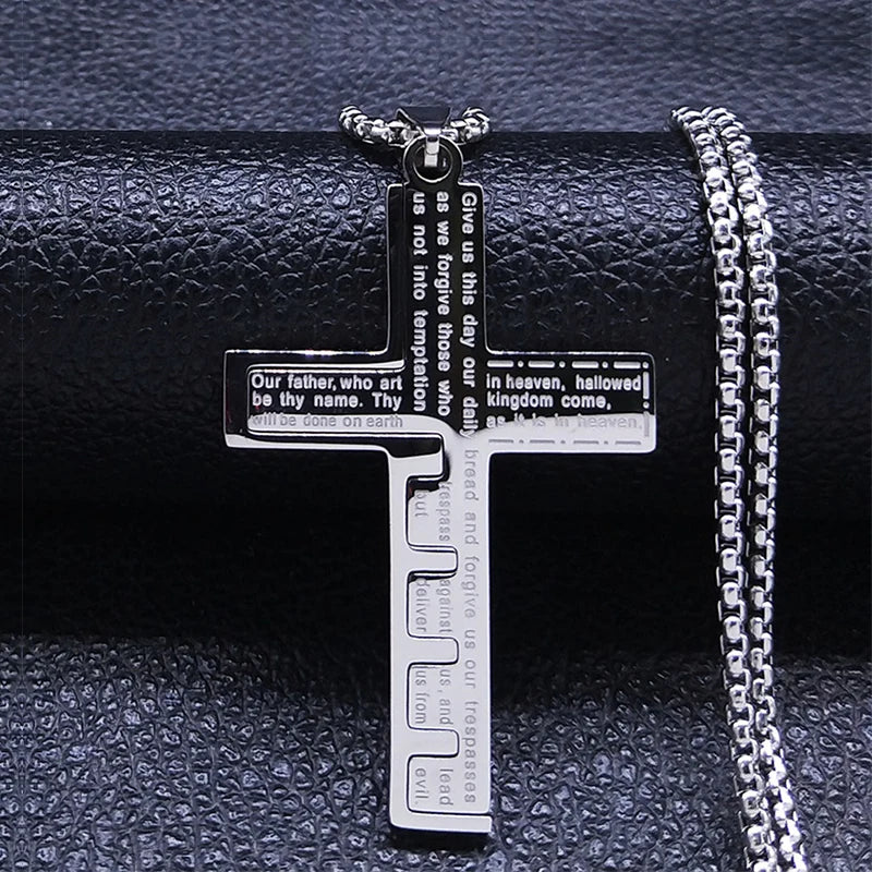 Colar Crucifixo,Versiculo da Biblia em Inglês, Ouro Cubano Aço Inoxidavel.