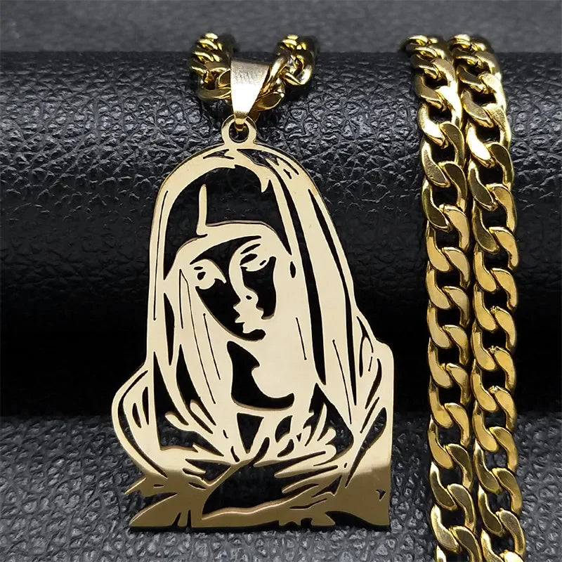 Colar Pingente Jesus Cristo/Santa Maria Ouro Cubano.