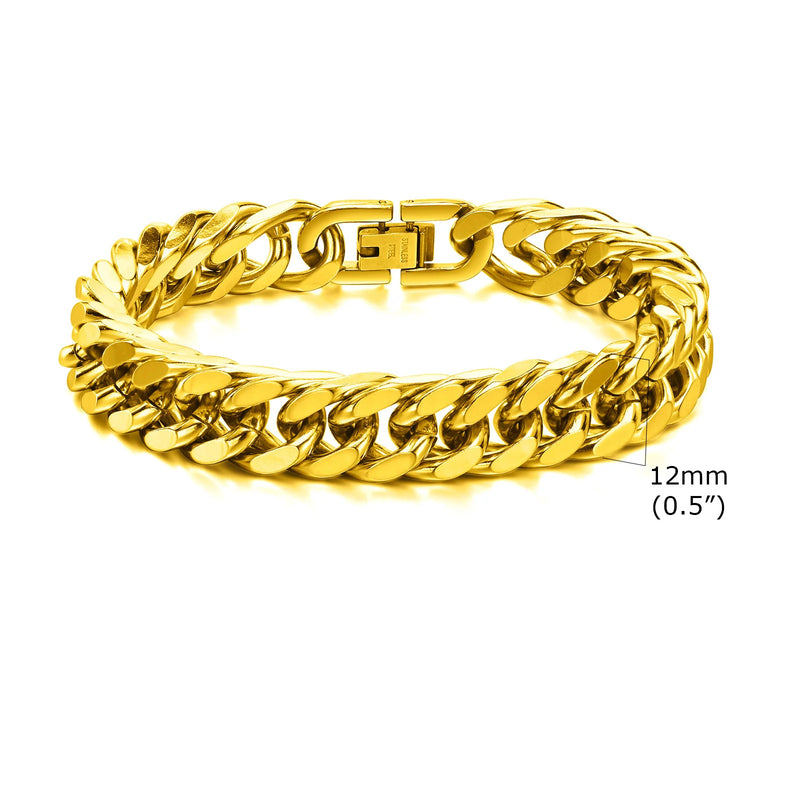 Pulseiras Elegante de Corrente Dupla, Ouro Cubano aço inoxidável.