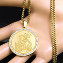 Colar Pingente São Jorge com Pedras Ouro Cubano Aço Inoxidável.