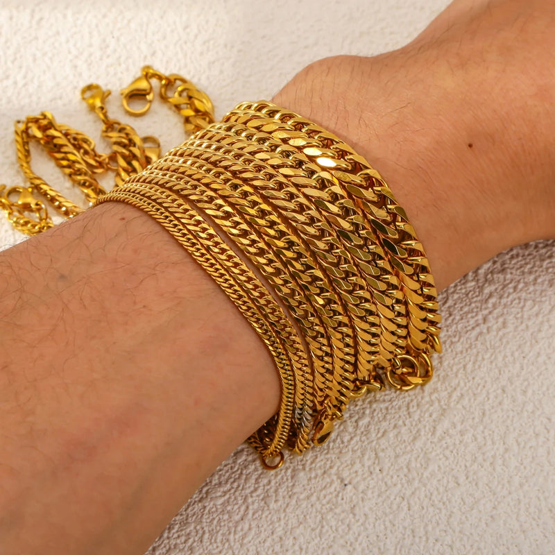 Pulseira Casual Ouro Cubano, Aço Inoxidável.