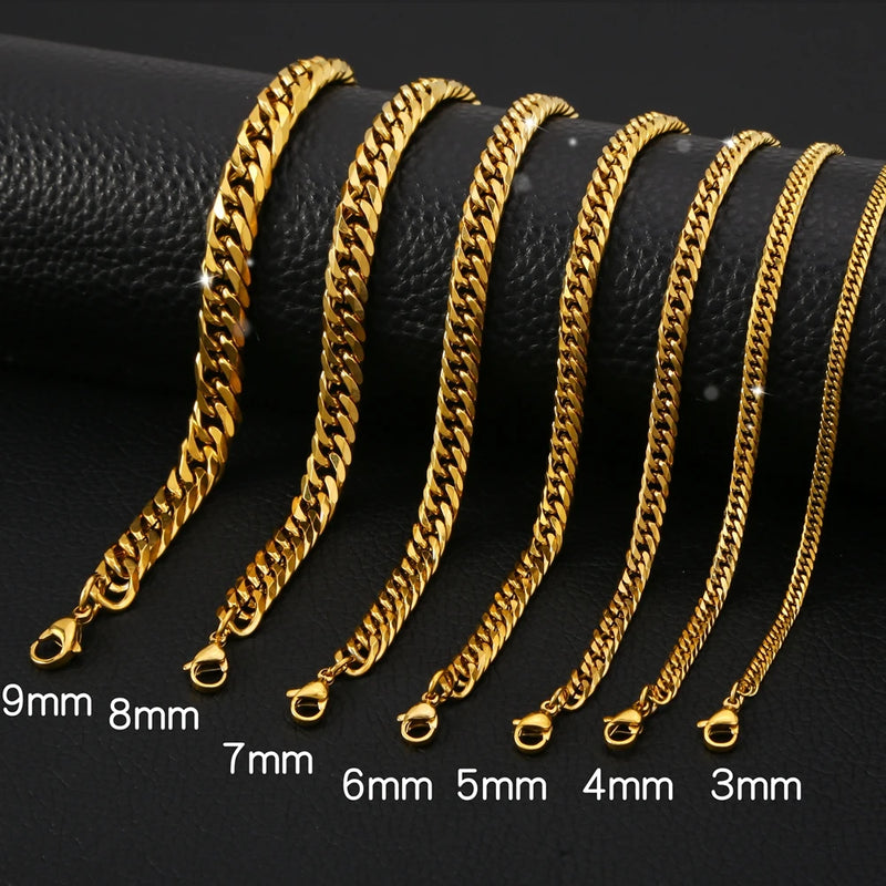 Pulseira Casual Ouro Cubano, Aço Inoxidável.