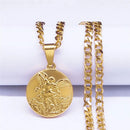 Colar Pinjente Anjo Miguel Ouro Cubano Aço Inoxidável.