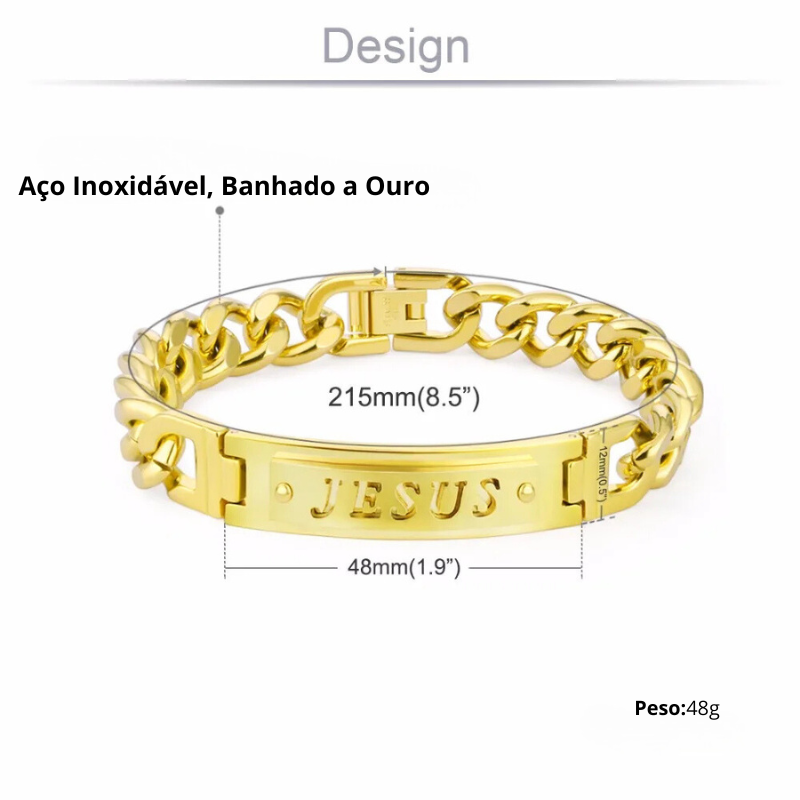 Bracelete de Corrente Jesus, Ouro Cubano Aço Inoxidável.