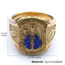 Anel Nossa Senhora de Aparecida Ouro Cubano Aço Inoxidável Virgem Maria.