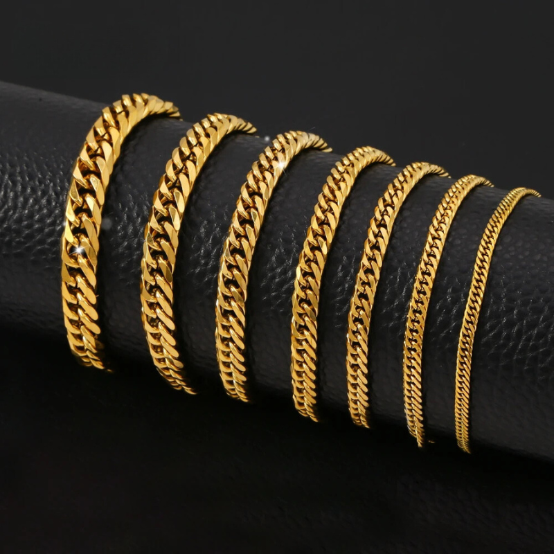 Pulseira Casual Ouro Cubano, Aço Inoxidável.