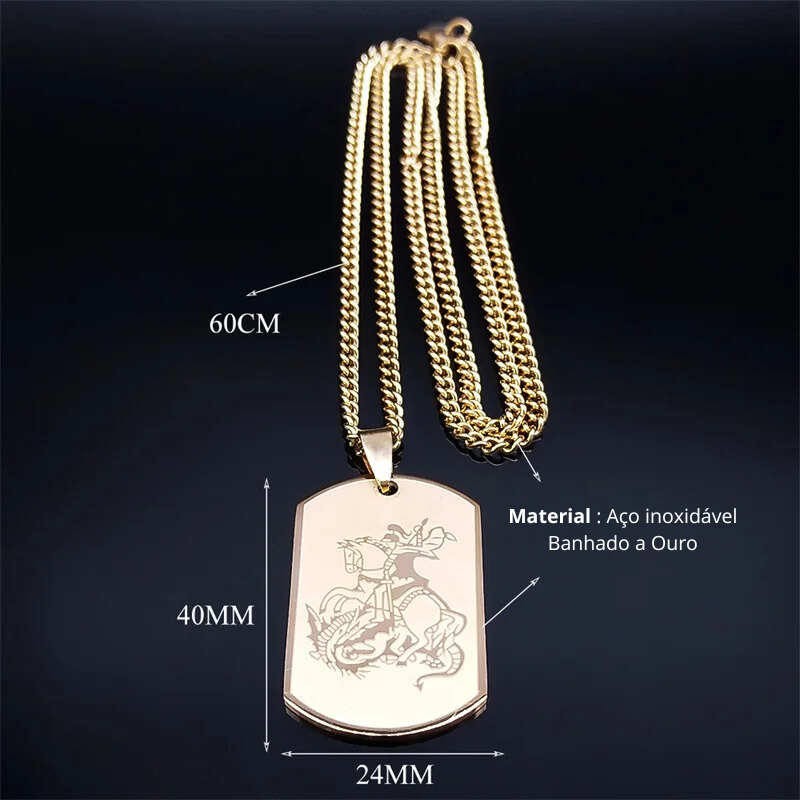 Colar São Jorge Medalha Ouro Cubano Aço inoxidável.