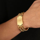 Pulseira Com Pai nosso em Latim de Ouro cubano,aço inoxidavel.